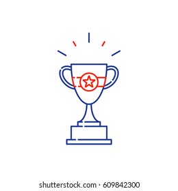 Celebration winner cup, first place award mono line icon, best results on performance, champion goblet symbol, top success concept, competition reward, game victory vector