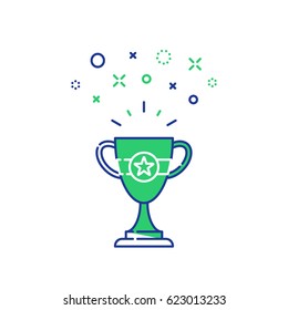 Celebration winner cup, first place award mono line icon, best results on performance, champion goblet symbol, top success concept, competition reward, game victory vector