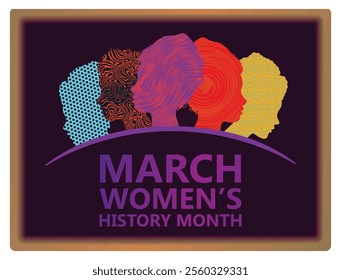 Celebration of Women's History Month in March. Greeting card with colorful silhouettes. Women's History Month concept. Flat vector illustration.