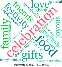 Celebration word cloud on a white background. 