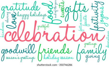 Celebration word cloud on a white background. 