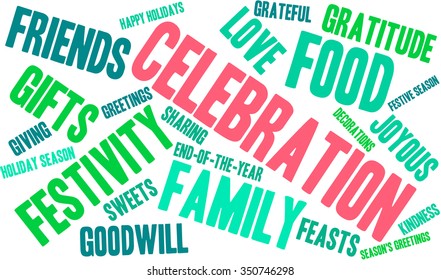Celebration word cloud on a white background. 