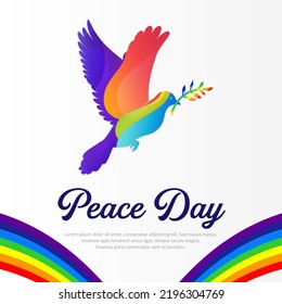 Celebration world peace day background design pigeon flying and branch vector