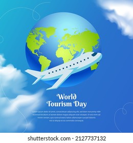 Celebration world tourism day vector illustration. World tourism day background with plane and world globe 
