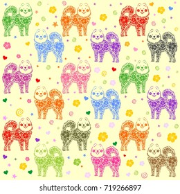  Celebration yellow background with dogs. Vector illustration