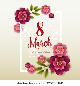Celebrations 8 March Happy Womens Day Wishes Quote Greeting card 3d Paper Flower Origami