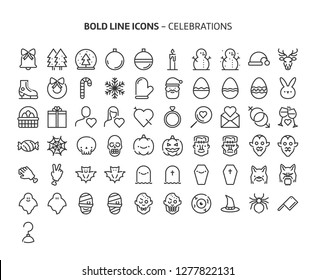 Celebrations, bold line icons. The illustrations are a vector, editable stroke, 48x48 pixel perfect files. Crafted with precision and eye for quality.