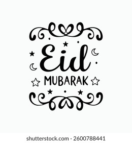 Celebrations Eid Mubarak Typography with Stars Decoration and Ornaments vector art illustration. Eid Al-Fitr