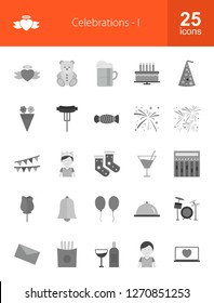 Celebrations Flat Greyscale Icons