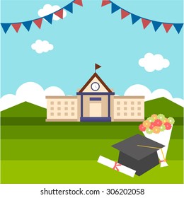 celebrations of graduation with background of school