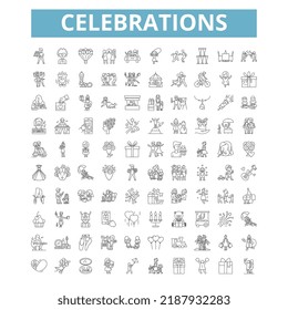 Celebrations icons, line symbols, web signs, vector set, isolated illustration