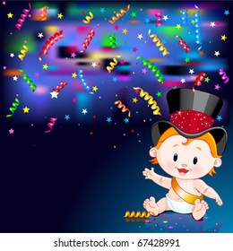 Celebrations! Illustration of New Year Baby and streaming party confetti