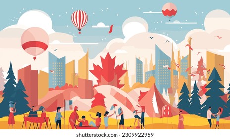 Celebrations in Toronto, People having fun, Happy Canada Day, Vector Illustration