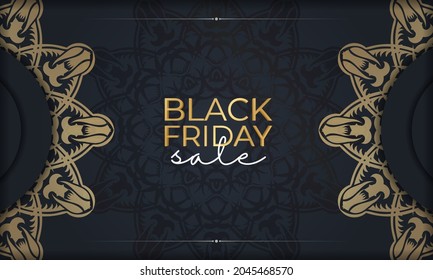 Celebratory advertising for black friday sales dark blue with a round gold pattern
