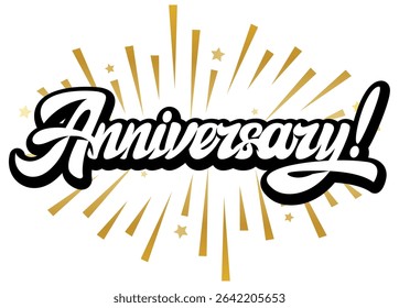 Celebratory anniversary typography with golden burst and stars for festive events and milestone achievements design.
