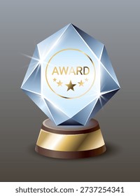 Celebratory award with reflective surfaces, showcasing polished geometric awards under lighting