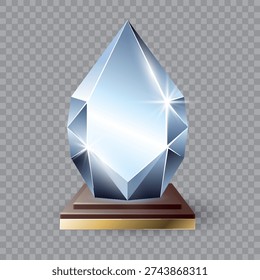 Celebratory award with reflective surfaces, showcasing polished geometric awards under lighting