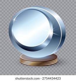 Celebratory award with reflective surfaces, showcasing polished geometric awards under lighting