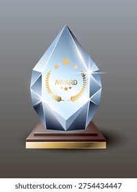 Celebratory award with reflective surfaces, showcasing polished geometric awards under lighting