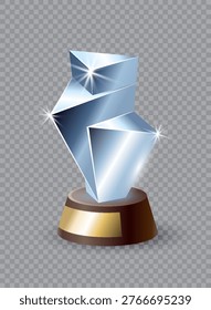 Celebratory award with reflective surfaces, showcasing polished geometric awards under lighting