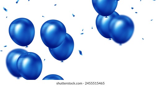 Celebratory background with beautifully arranged blue balloons. Vector 3D illustration design