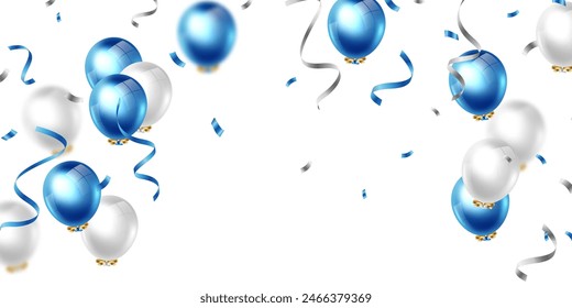 Celebratory background with beautifully arranged blue balloons. Vector 3D illustration design