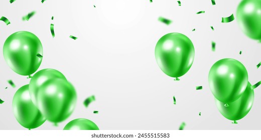 Celebratory background with beautifully arranged green balloons. Vector 3D illustration design