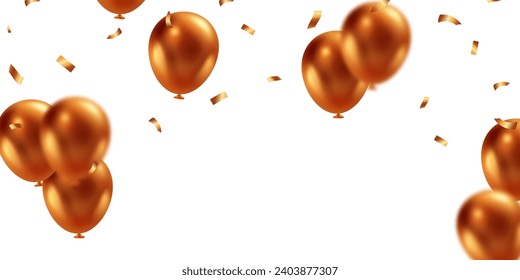 Celebratory background with beautifully arranged orange balloons. Vector 3D illustration design