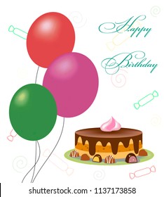 Celebratory background with cake and balloons