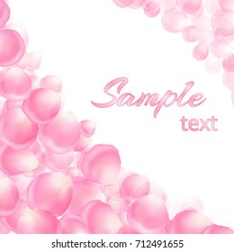 Celebratory background with falling petals on white backdrop with place for text.