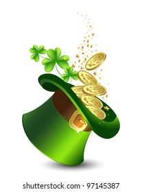 Celebratory background with a green hat and gold, St. Patrick's Day.