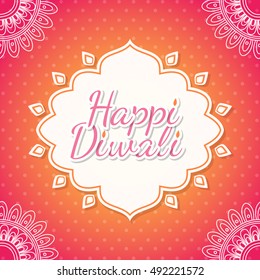 Celebratory background with paisley pattern, rangoli and beautiful frame for Indian Festival of Lights. Happy Diwali. Vector illustration.