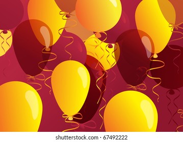 Celebratory background of red and orange helium balloons
