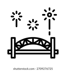 Puente de celebración con la Ilustración vectorial aérea de los fuegos artificiales, icono del estilo de la línea