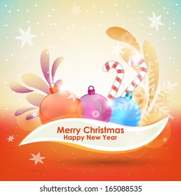 Celebratory bright background with Christmas balls. Vector illustration