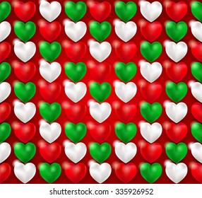 Celebratory bright background for Christmas and New Year. Glittering hearts. Christmas glittering heart. Seamless pattern of lanterns in the form of hearts. Pattern with hearts. Sparkling background.