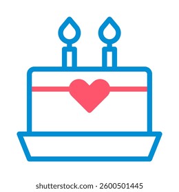 A celebratory cake icon featuring a heart and candles. Perfect for birthdays, anniversaries or Valentine's Day designs.