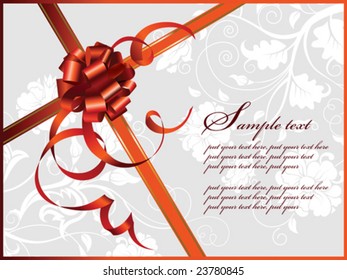 Celebratory card, with red ribbon and flowers with copy space, vector images scale to any size