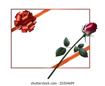 Celebratory card, with red ribbon and rose with copy space. All elements and textures are individual objects. Vector illustration scale to any size.