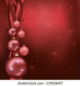 Celebratory Christmas and New Year background red - black with balls, snowflakes and stars. Vector illustration