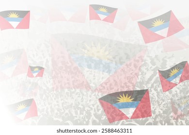 Celebratory Crowd with Antigua and Barbuda Flags Background. Perfect for themes national events, culture, and unity.