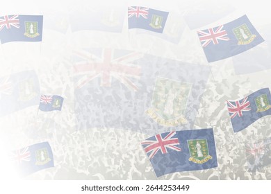 Celebratory Crowd with British Virgin Islands Flags Background. Perfect for themes national events, culture, and unity.