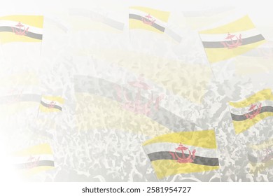 Celebratory Crowd with Brunei Flags Background. Perfect for themes national events, culture, and unity.