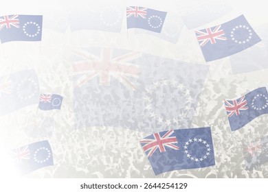 Celebratory Crowd with Cook Islands Flags Background. Perfect for themes national events, culture, and unity.