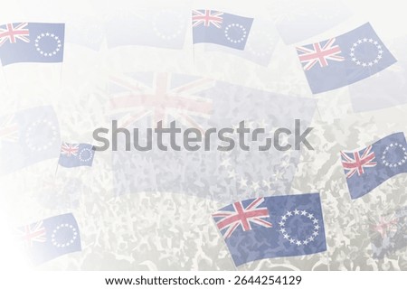Celebratory Crowd with Cook Islands Flags Background. Perfect for themes national events, culture, and unity.