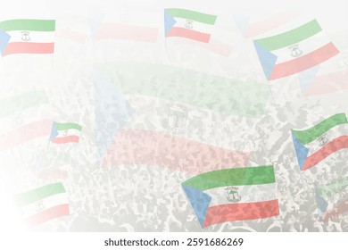 Celebratory Crowd with Equatorial Guinea Flags Background. Perfect for themes national events, culture, and unity.