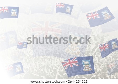 Celebratory Crowd with Falkland Islands Flags Background. Perfect for themes national events, culture, and unity.