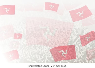 Celebratory Crowd with Isle of Man Flags Background. Perfect for themes national events, culture, and unity.