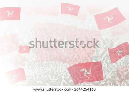 Celebratory Crowd with Isle of Man Flags Background. Perfect for themes national events, culture, and unity.