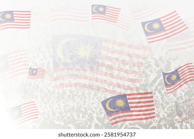 Celebratory Crowd with Malaysia Flags Background. Perfect for themes national events, culture, and unity.
